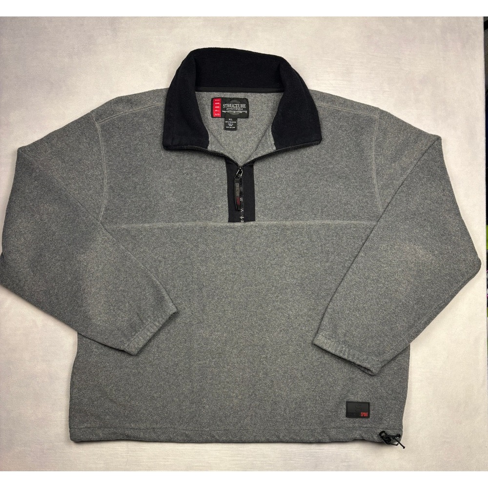 Vintage Structure Sport Mens XL Quarter Zip Fleece Pullover Gray Mock Neck Sweat